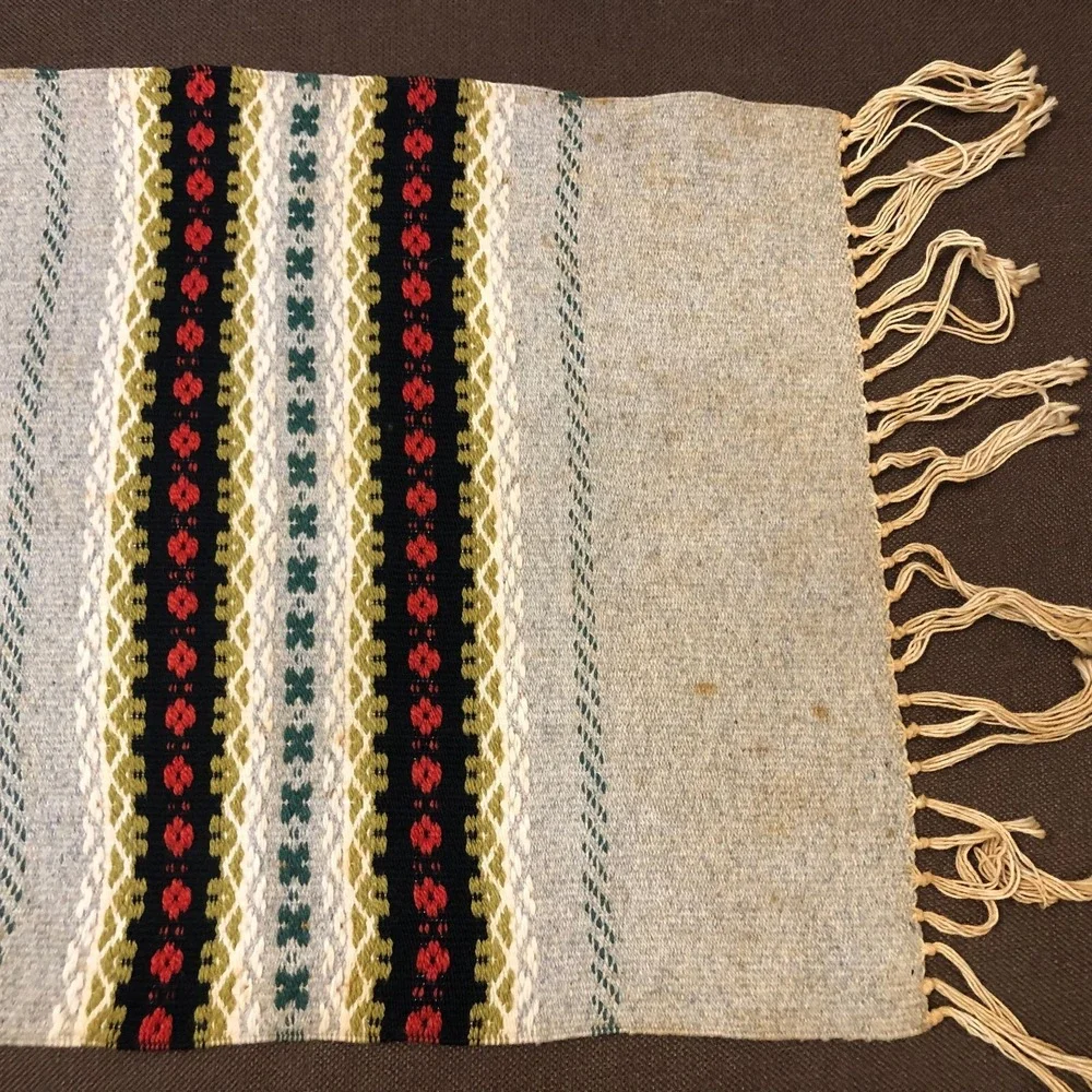 Vintage Scandinavian Table Runner Hand Woven Folk Art Wool 38x16 Nordic Kilim